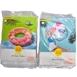 Sun Squad Swim Tube And Beach Ball Set Crab Colorful New In Package